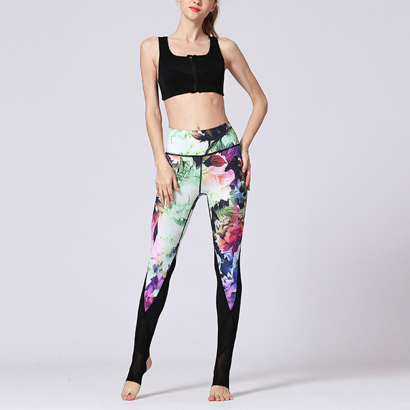 Buddha Stones Rose Pfingstrose Blumendruck-Design Sport Fitness Yoga Leggings Damen Yogahose