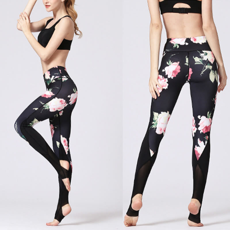 Buddha Stones Rose Pfingstrose Blumendruck-Design Sport Fitness Yoga Leggings Damen Yogahose - image 7