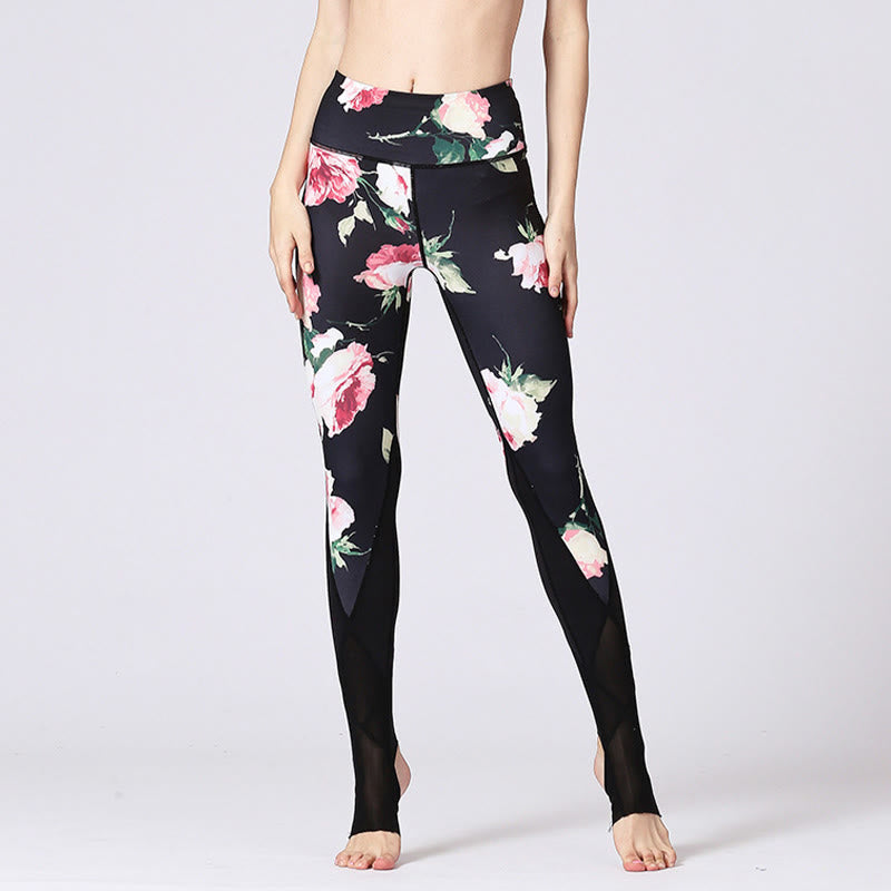 Buddha Stones Rose Pfingstrose Blumendruck-Design Sport Fitness Yoga Leggings Damen Yogahose - image 4