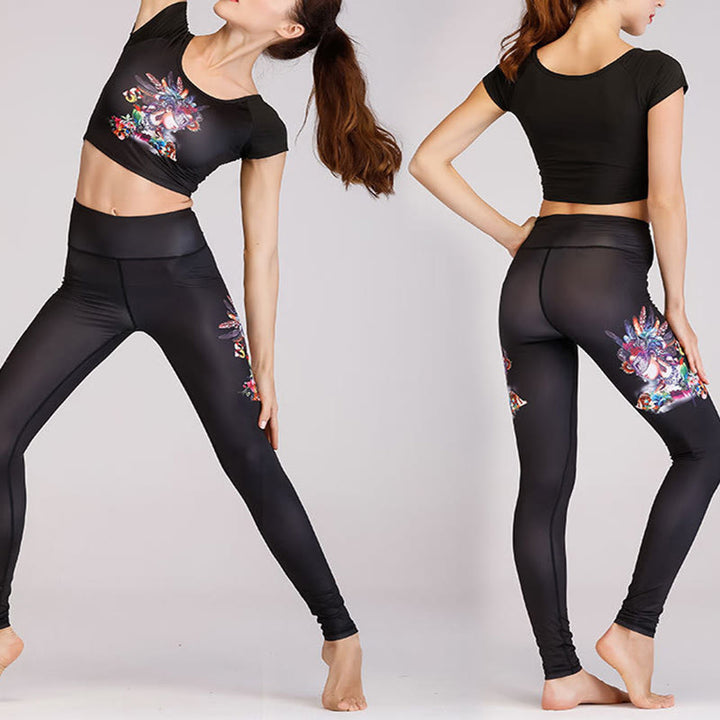 Buddha Stones 2-teiliges Set mit Oberteil und Hose mit Farbverlauf, Unterwasserwelt, mysteriöses Mädchen, Sport-Fitness-Yoga für Damen - Geheimnisvolles Mädchen Schwarz - US12， UK/AU16，EU44 (XL)  - image 3