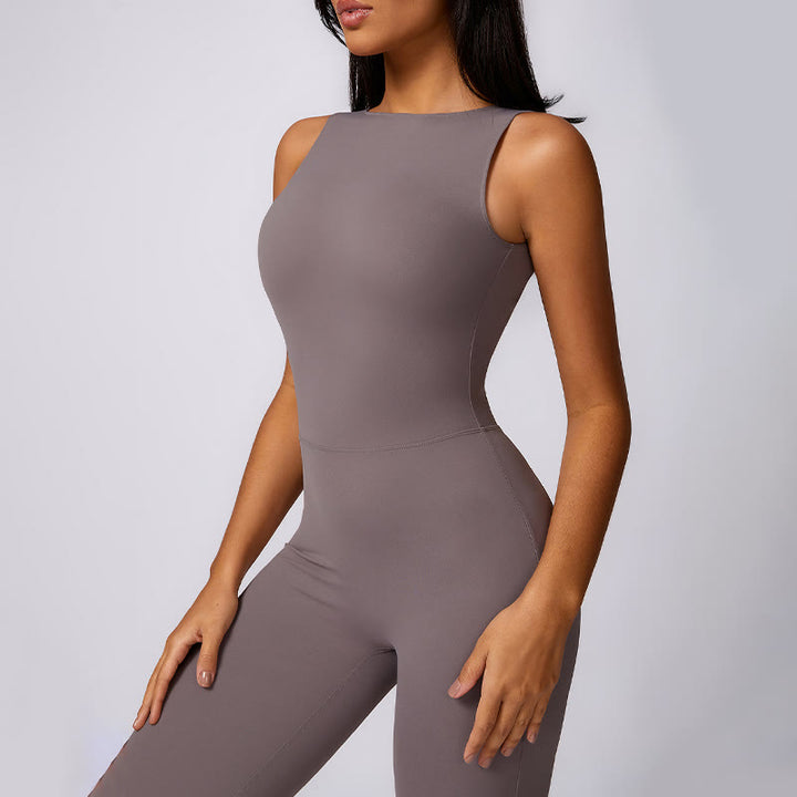 Buddha Stones Damen lässiger ärmelloser Overall mit Schlaghose, Sport-Fitness-Yoga-Bodysuit