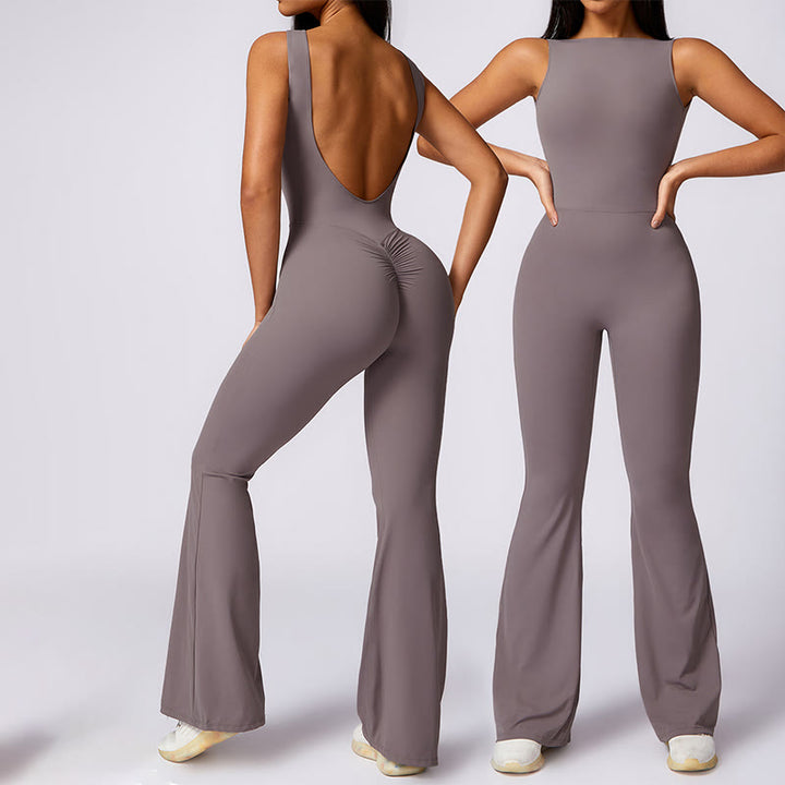 Buddha Stones Damen lässiger ärmelloser Overall mit Schlaghose, Sport-Fitness-Yoga-Bodysuit - Lila-Grau - US 8-10, UK/AU 12-14, EU 40-42 (XL) - image 0