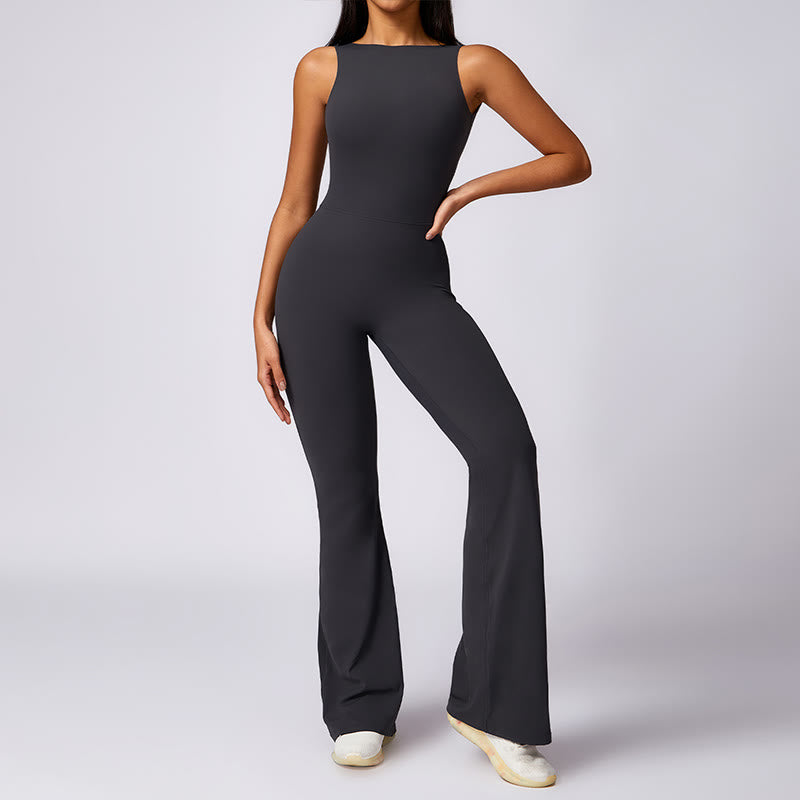 Buddha Stones Damen lässiger ärmelloser Overall mit Schlaghose, Sport-Fitness-Yoga-Bodysuit - Grau - US8-10， UK/AU12-14，EU40-42 (XL) - image 14