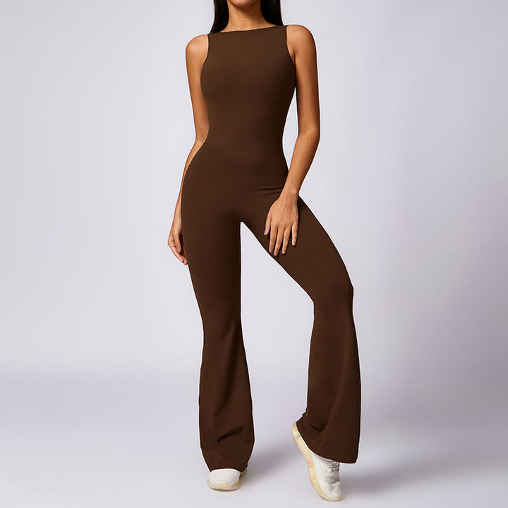 Buddha Stones Damen lässiger ärmelloser Overall mit Schlaghose, Sport-Fitness-Yoga-Bodysuit - Braun - US8-10， UK/AU12-14，EU40-42 (XL) - image 20
