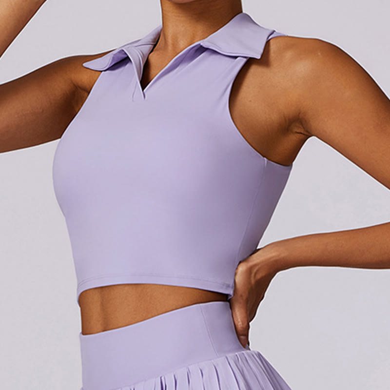 Buddha Stones Polokragen Kurzes Tanktop Tennisröcke Faltenshorts mit Tasche Sport Yoga Outfits - image 2