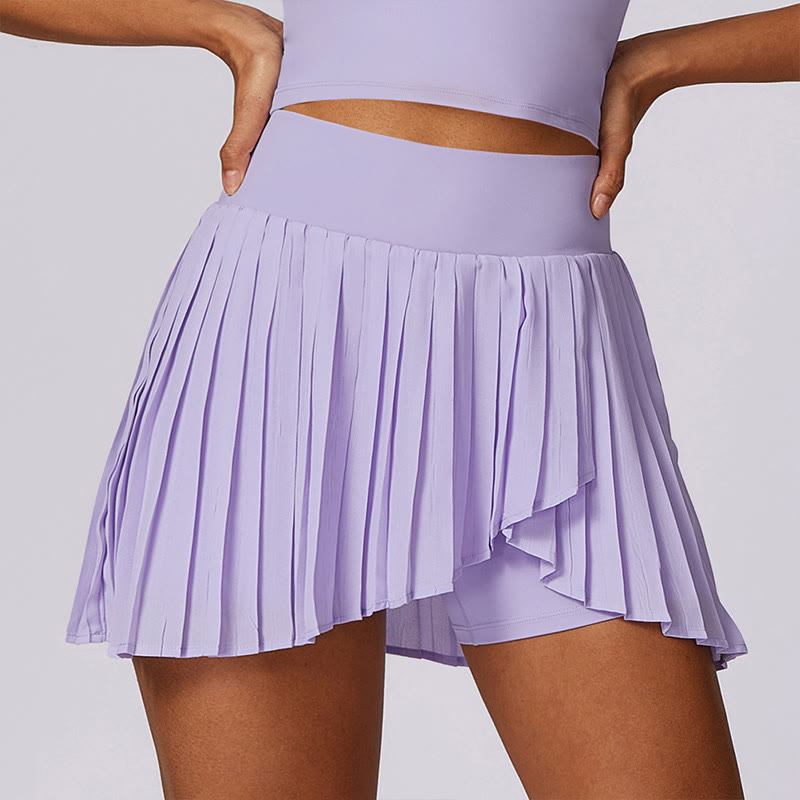 Buddha Stones Polokragen Kurzes Tanktop Tennisröcke Faltenshorts mit Tasche Sport Yoga Outfits - Lila - Shorts - US8-10， UK/AU12-14，EU40-42 (XL) - image 8