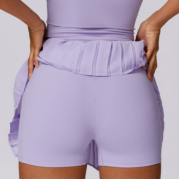 Buddha Stones Polokragen Kurzes Tanktop Tennisröcke Faltenshorts mit Tasche Sport Yoga Outfits - image 11