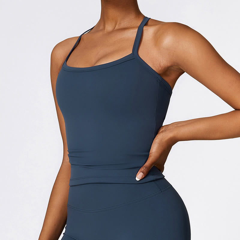 Buddha Stones Einfarbiges kurzes Tanktop mit hoher Taille und Shorts für Sport, Fitness, Fitnessstudio, Yoga-Outfits - image 1