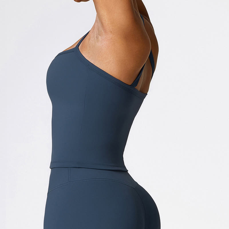 Buddha Stones Einfarbiges kurzes Tanktop mit hoher Taille und Shorts für Sport, Fitness, Fitnessstudio, Yoga-Outfits - image 4