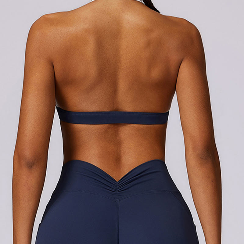 Buddha Stones Einfarbig Neckholder-BH Langarm Crop Tank Top Hose Sport Fitness Gym Yoga Outfits - image 3