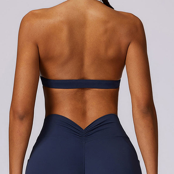 Buddha Stones Einfarbig Neckholder-BH Langarm Crop Tank Top Hose Sport Fitness Gym Yoga Outfits - image 3