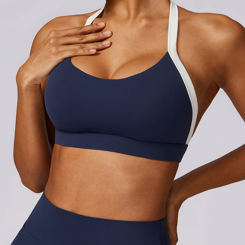 Buddha Stones Einfarbig Neckholder-BH Langarm Crop Tank Top Hose Sport Fitness Gym Yoga Outfits - image 4