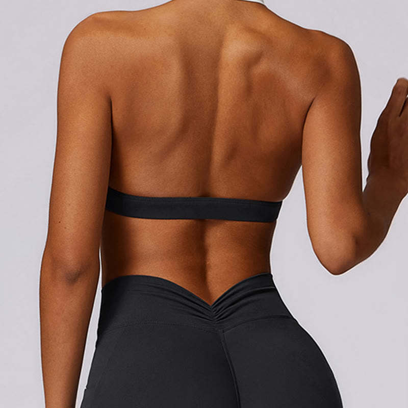 Buddha Stones Einfarbig Neckholder-BH Langarm Crop Tank Top Hose Sport Fitness Gym Yoga Outfits - image 20