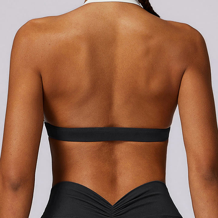 Buddha Stones Einfarbig Neckholder-BH Langarm Crop Tank Top Hose Sport Fitness Gym Yoga Outfits - image 22