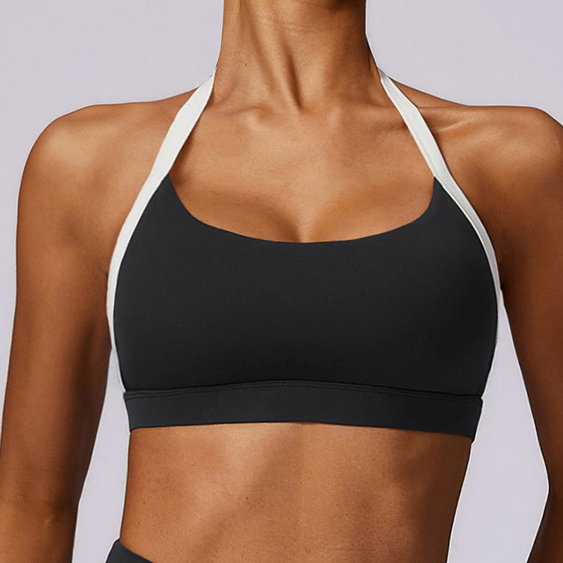 Buddha Stones Einfarbig Neckholder-BH Langarm Crop Tank Top Hose Sport Fitness Gym Yoga Outfits - image 21