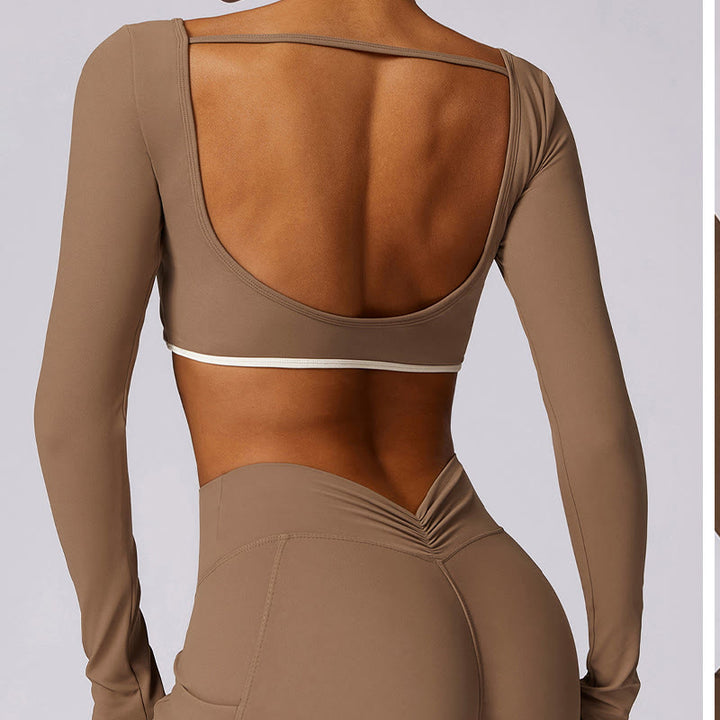 Buddha Stones Einfarbig Neckholder-BH Langarm Crop Tank Top Hose Sport Fitness Gym Yoga Outfits - image 44