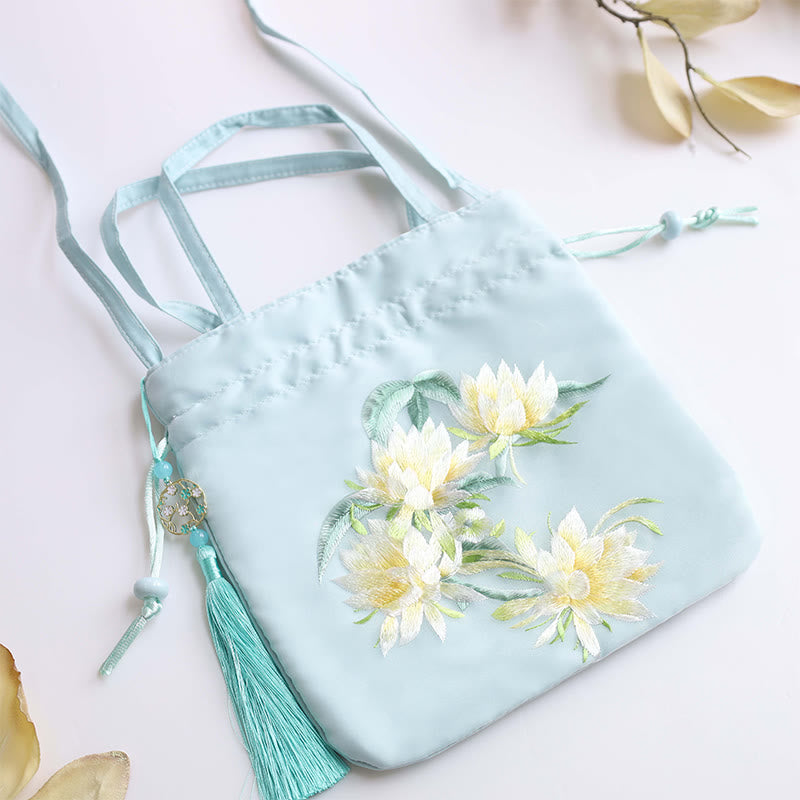 Buddha Stones Suzhou Stickerei Lotus Hirsch Epiphyllum Pfingstrose Kaninchen Baumwoll-Leinen Tote Crossbody Tasche Schultertasche Handtasche - image 2