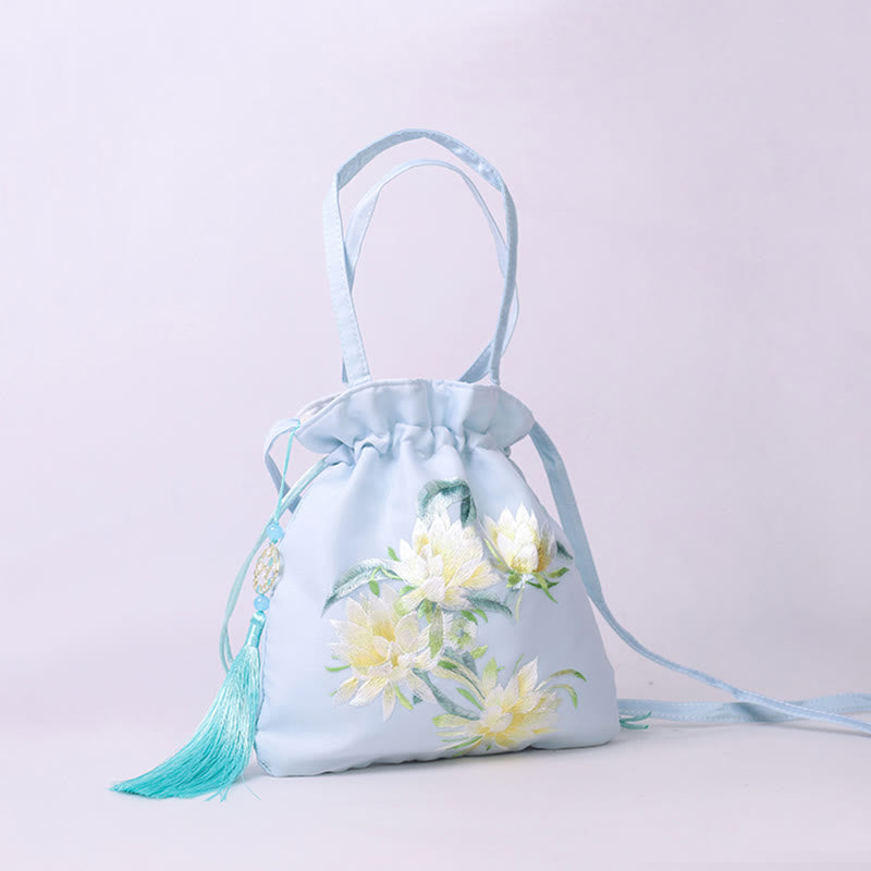 Buddha Stones Suzhou Stickerei Lotus Hirsch Epiphyllum Pfingstrose Kaninchen Baumwoll-Leinen Tote Crossbody Tasche Schultertasche Handtasche - image 1