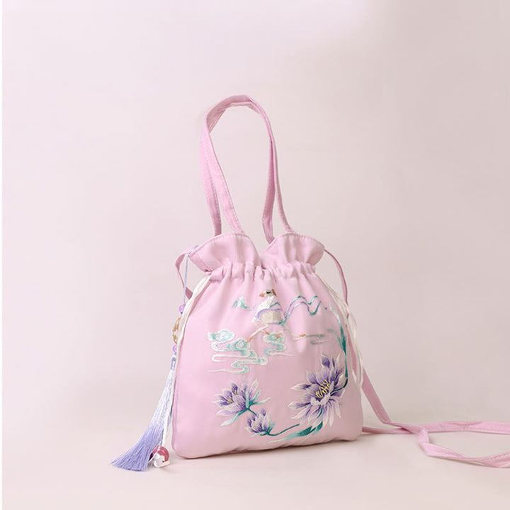 Buddha Stones Suzhou Stickerei Lotus Hirsch Epiphyllum Pfingstrose Kaninchen Baumwoll-Leinen Tote Crossbody Tasche Schultertasche Handtasche - image 13