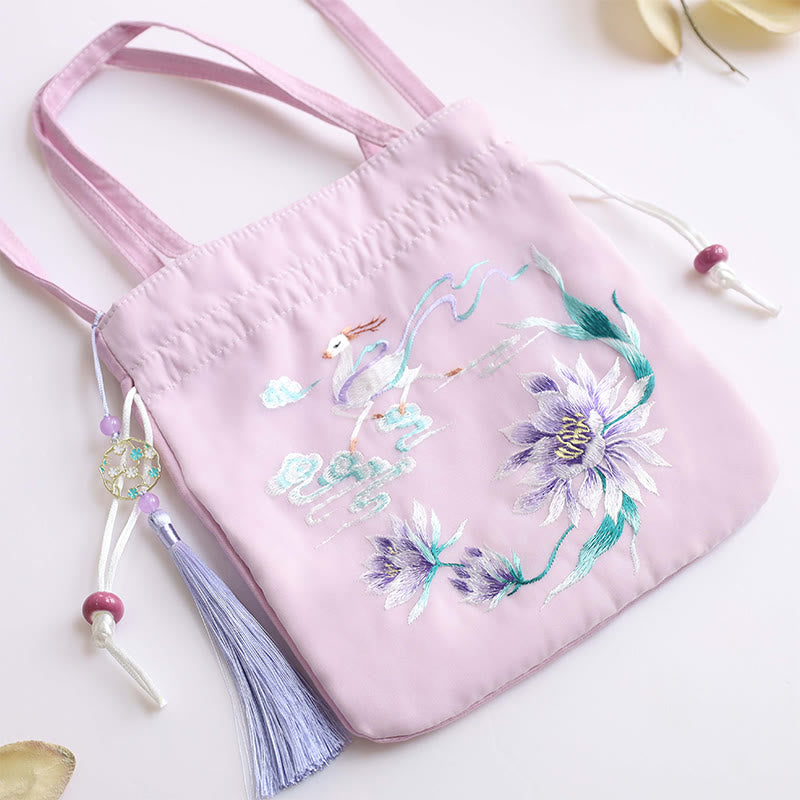 Buddha Stones Suzhou Stickerei Lotus Hirsch Epiphyllum Pfingstrose Kaninchen Baumwoll-Leinen Tote Crossbody Tasche Schultertasche Handtasche - image 9