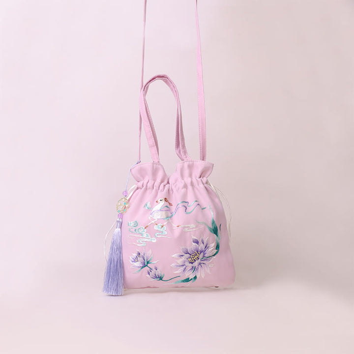 Buddha Stones Suzhou Stickerei Lotus Hirsch Epiphyllum Pfingstrose Kaninchen Baumwoll-Leinen Tote Crossbody Tasche Schultertasche Handtasche - image 14