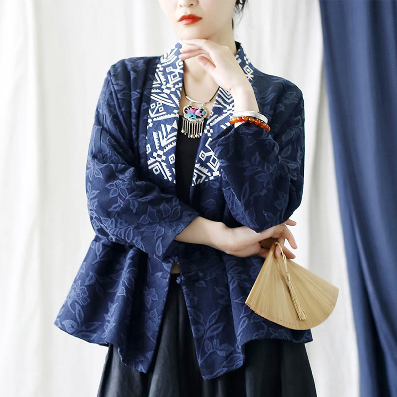 Buddha Stones Flower Jacquard-Jacke mit V-Ausschnitt und langen Ärmeln - image 21