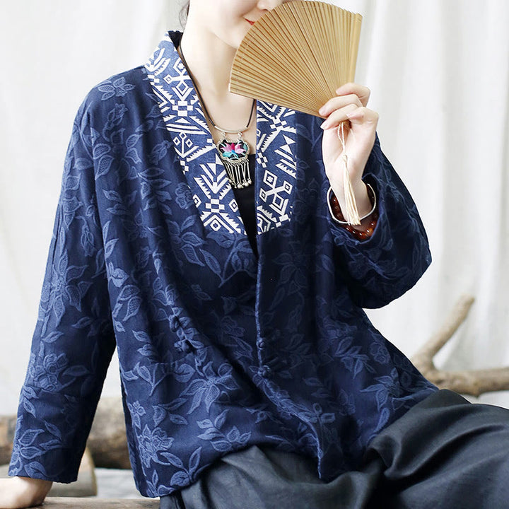 Buddha Stones Flower Jacquard-Jacke mit V-Ausschnitt und langen Ärmeln - image 24