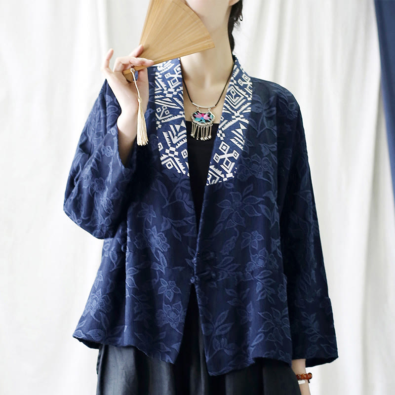 Buddha Stones Flower Jacquard-Jacke mit V-Ausschnitt und langen Ärmeln - image 5