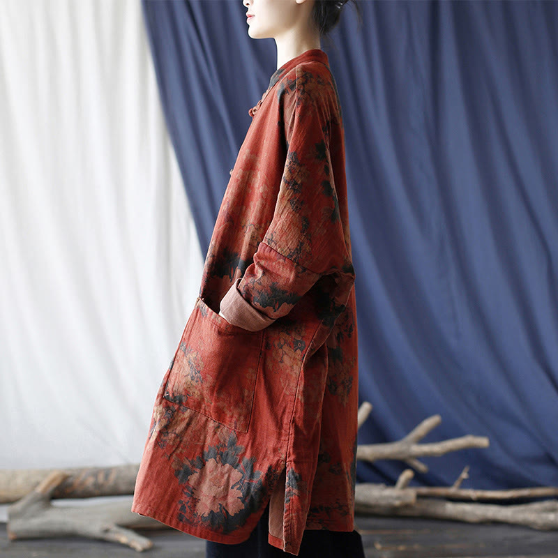 Buddha Stones, orangefarbene Pfingstrosenblume, offene Jacke mit Froschknopfleiste und Taschen - image 2