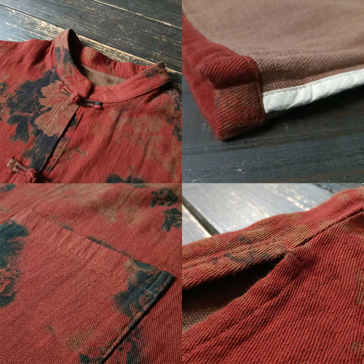 Buddha Stones – Jacke aus Baumwollleinen mit Pfingstrosenblüten in Orange und Froschknopf-Optik und Taschen - image 7