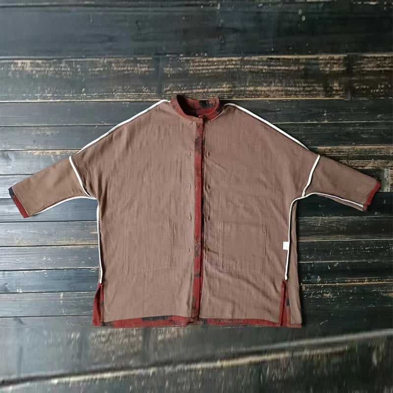 Buddha Stones – Jacke aus Baumwollleinen mit Pfingstrosenblüten in Orange und Froschknopf-Optik und Taschen - image 14