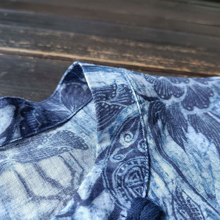 Buddha Stones Retro Blau Weiß Blumen Frosch-Knopf Design Langarm Ramie Leinen Jacke Hemd - image 13