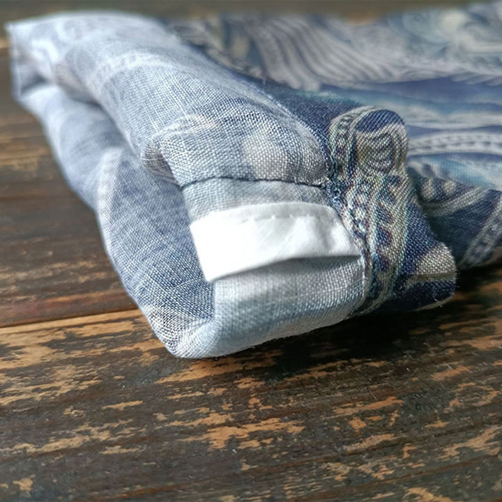 Buddha Steine ​​Vögel Blumen Geometrie Frosch-Knopf Langarm Ramie Leinen Jacke Hemd - image 13