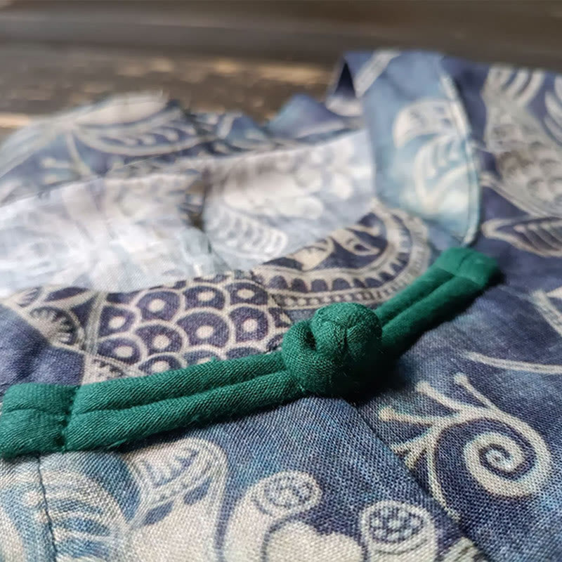 Buddha Steine ​​Vögel Blumen Geometrie Frosch-Knopf Langarm Ramie Leinen Jacke Hemd - image 8