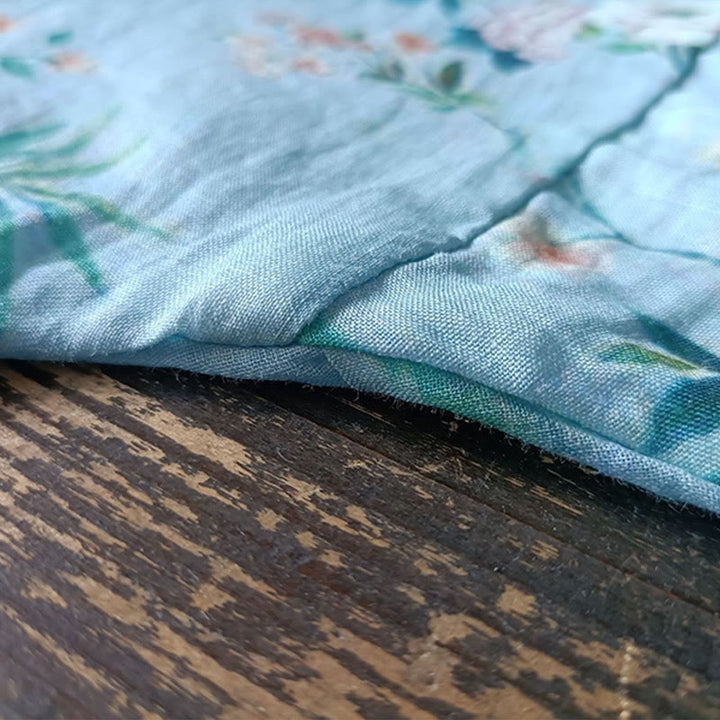 Buddha-Steine, hellgrün, rosa Blumen, grüne Blätter, Froschknopf, langärmeliges Ramie-Leinen-Jackenhemd - image 12