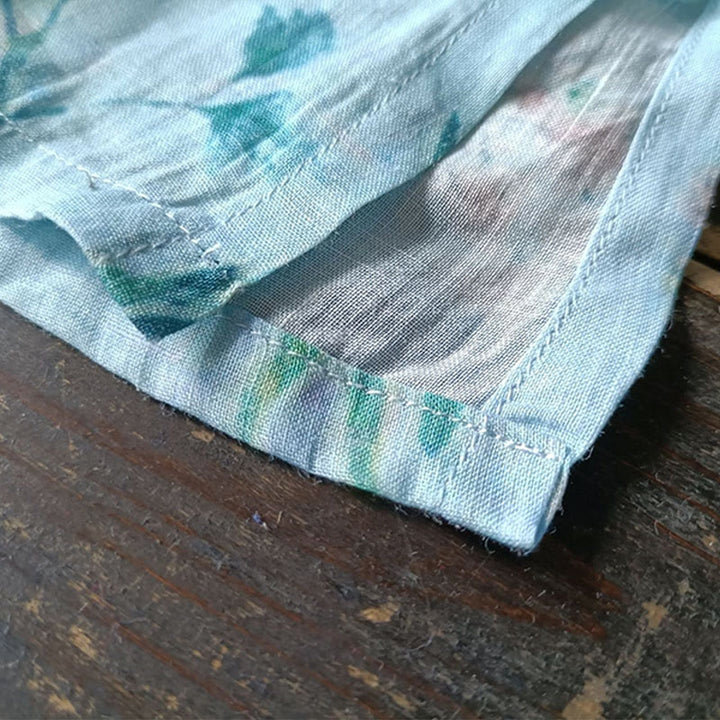 Buddha-Steine, hellgrün, rosa Blumen, grüne Blätter, Froschknopf, langärmeliges Ramie-Leinen-Jackenhemd - image 15