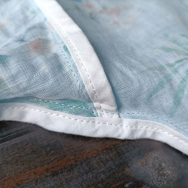 Buddha-Steine, hellgrün, rosa Blumen, grüne Blätter, Froschknopf, langärmeliges Ramie-Leinen-Jackenhemd - image 13