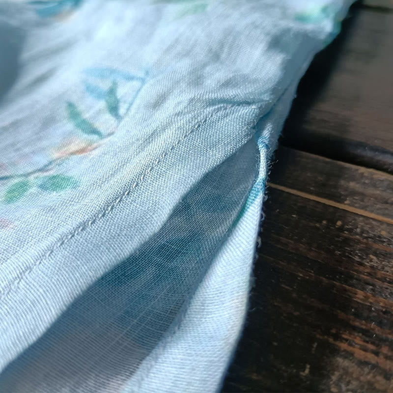 Buddha-Steine, hellgrün, rosa Blumen, grüne Blätter, Froschknopf, langärmeliges Ramie-Leinen-Jackenhemd - image 14