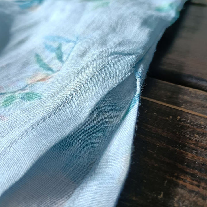 Buddha-Steine, hellgrün, rosa Blumen, grüne Blätter, Froschknopf, langärmeliges Ramie-Leinen-Jackenhemd - image 14