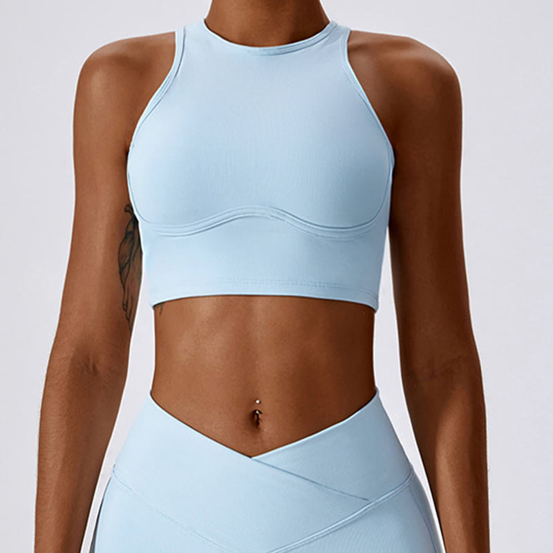 Buddha Stones Ärmelloses bauchfreies Tanktop Schlaghose Sport Fitness Yoga - Blau - Spitze - XL - image 36