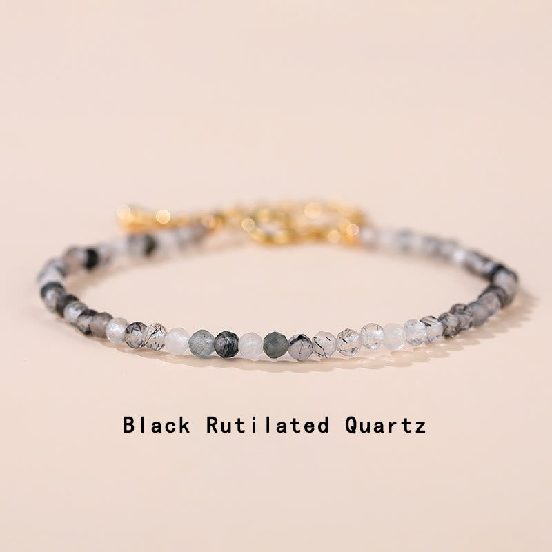 Buddha Stones ​​Erdbeerquarz Prehnit Peridot Lazurit Lapislazuli Rosa Kristall Turmalin Heilendes Kettenarmband - Schwarzer Rutilquarz (Handgelenkumfang 14-16 cm) - image 19