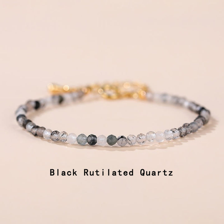 Buddha Stones ​​Erdbeerquarz Prehnit Peridot Lazurit Lapislazuli Rosa Kristall Turmalin Heilendes Kettenarmband - Schwarzer Rutilquarz (Handgelenkumfang 14-16 cm) - image 19