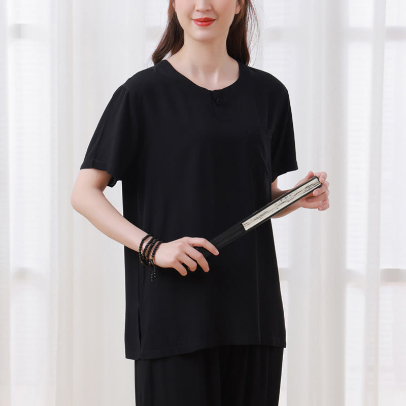 Buddha Stones 2-teiliges T-Shirt mit halben Ärmeln und Hose, Meditation, Zen, Tai Chi, Baumwolle, Leinen, Unisex-Kleidung - image 16