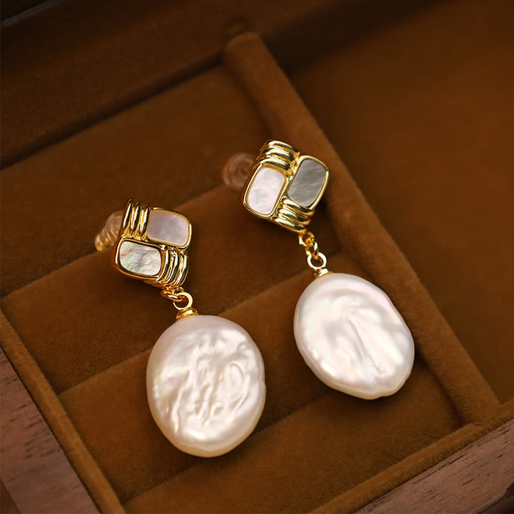 Buddha Stones 925 Sterling Silber Ohrstecker Kupfer vergoldet natürliche Barockperle Heilung Tropfenohrringe - Weiße Barockperle (925 Sterling Silberpfosten) - image 6