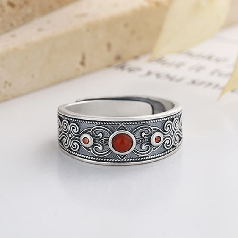 Ring mit Buddha-Steinen aus 925er Sterlingsilber mit eingebettetem rotem Achat und glückverheißenden Wolken für logisches Denken - image 5