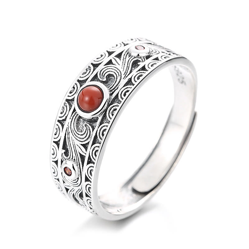 Ring mit Buddha-Steinen aus 925er Sterlingsilber mit eingebettetem rotem Achat und glückverheißenden Wolken für logisches Denken - Glückverheißende Wolken aus rotem Achat, 3,1 g (einstellbar) - image 1