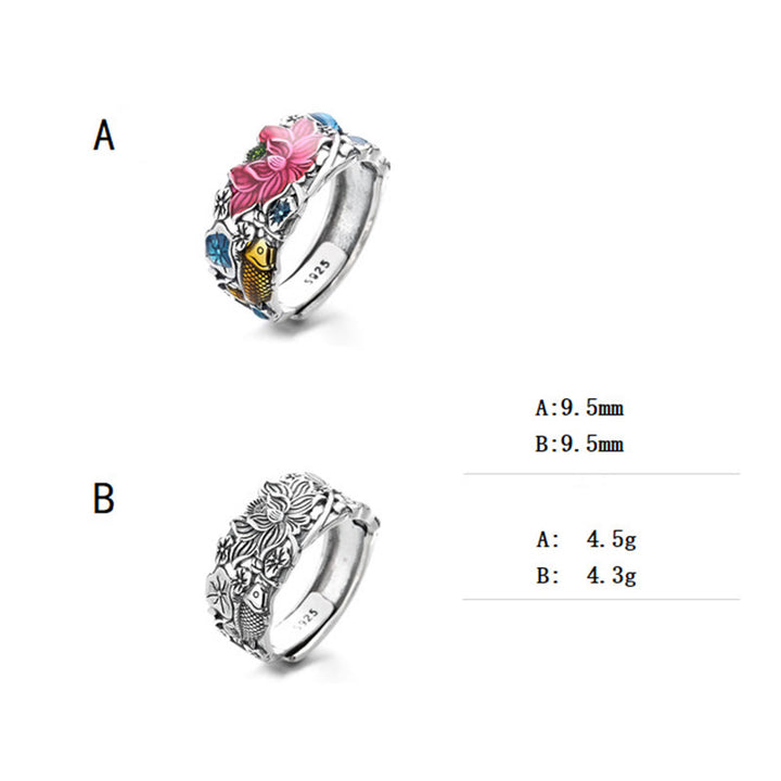 Buddha Stones 925 Sterling Silber Koi Fisch Lotusblume Wohlstandsring - image 9