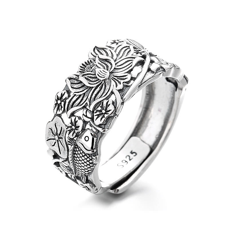 Buddha Stones 925 Sterling Silber Koi Fisch Lotusblume Wohlstandsring - Lotus-Koi-Fisch, ca. 4,3 g (einstellbar). - image 8
