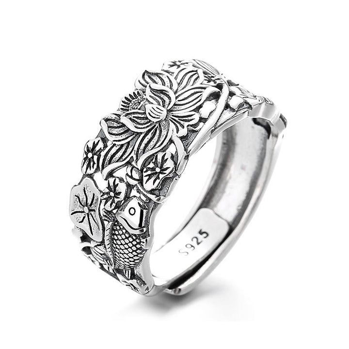 Buddha Stones 925 Sterling Silber Koi Fisch Lotusblume Wohlstandsring - Lotus-Koi-Fisch, ca. 4,3 g (einstellbar). - image 8