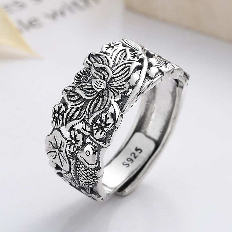 Buddha Stones 925 Sterling Silber Koi Fisch Lotusblume Wohlstandsring - image 6